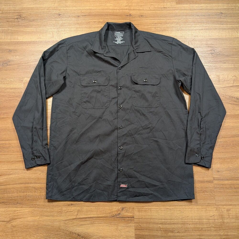 Dickies Long Sleeve Button Up Work Shirt Men’s Large Black Temp Control Cooling